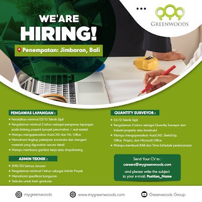 Pengawas Lapangan, Quantity Surveyor, Admin Teknik