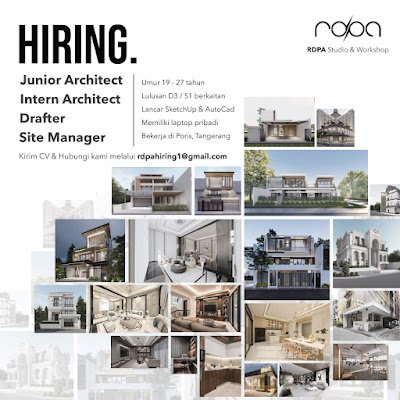 Lowongan Junior Architect, Intern Architect, Drafter, Site Manager