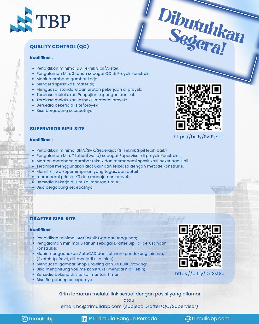 Quality Control - Supervisor Sipil Site - Drafter Sipil Site