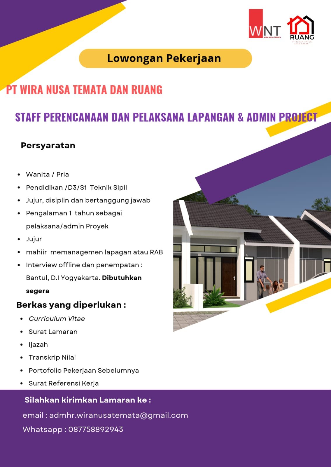 Staff Perencanaan dan Pelaksana Lapangan - Admin Project