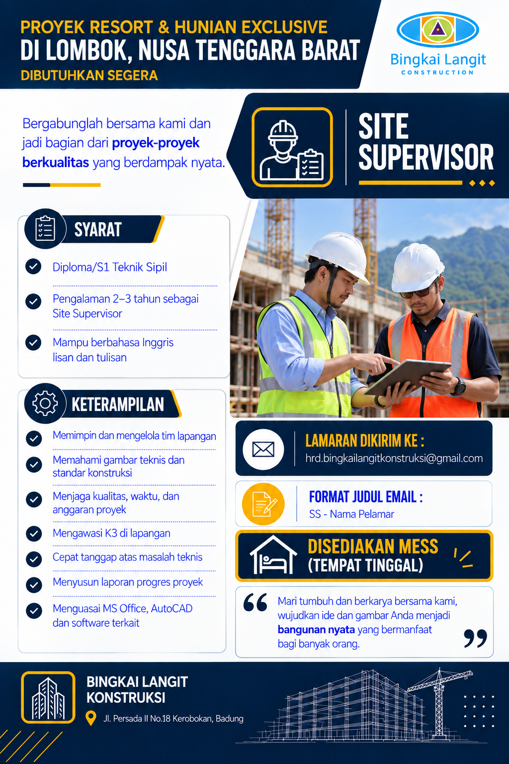 Site Supervisor - Site Logistic - Quantity Surveyor - Drafter