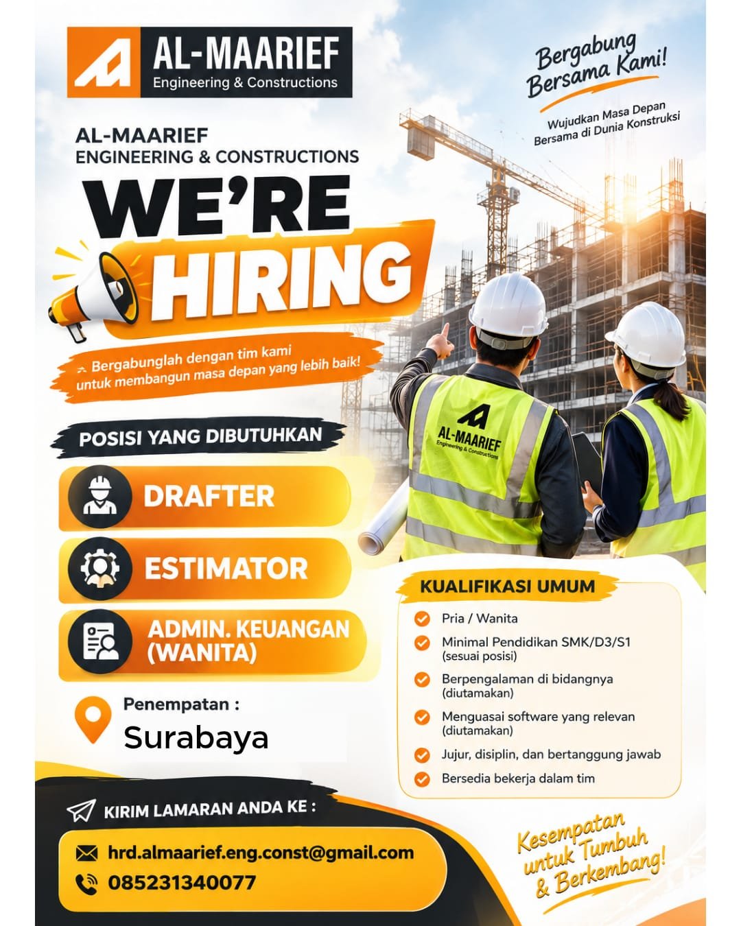 Drafter - Estimator - Admin Keuangan (Wanita)