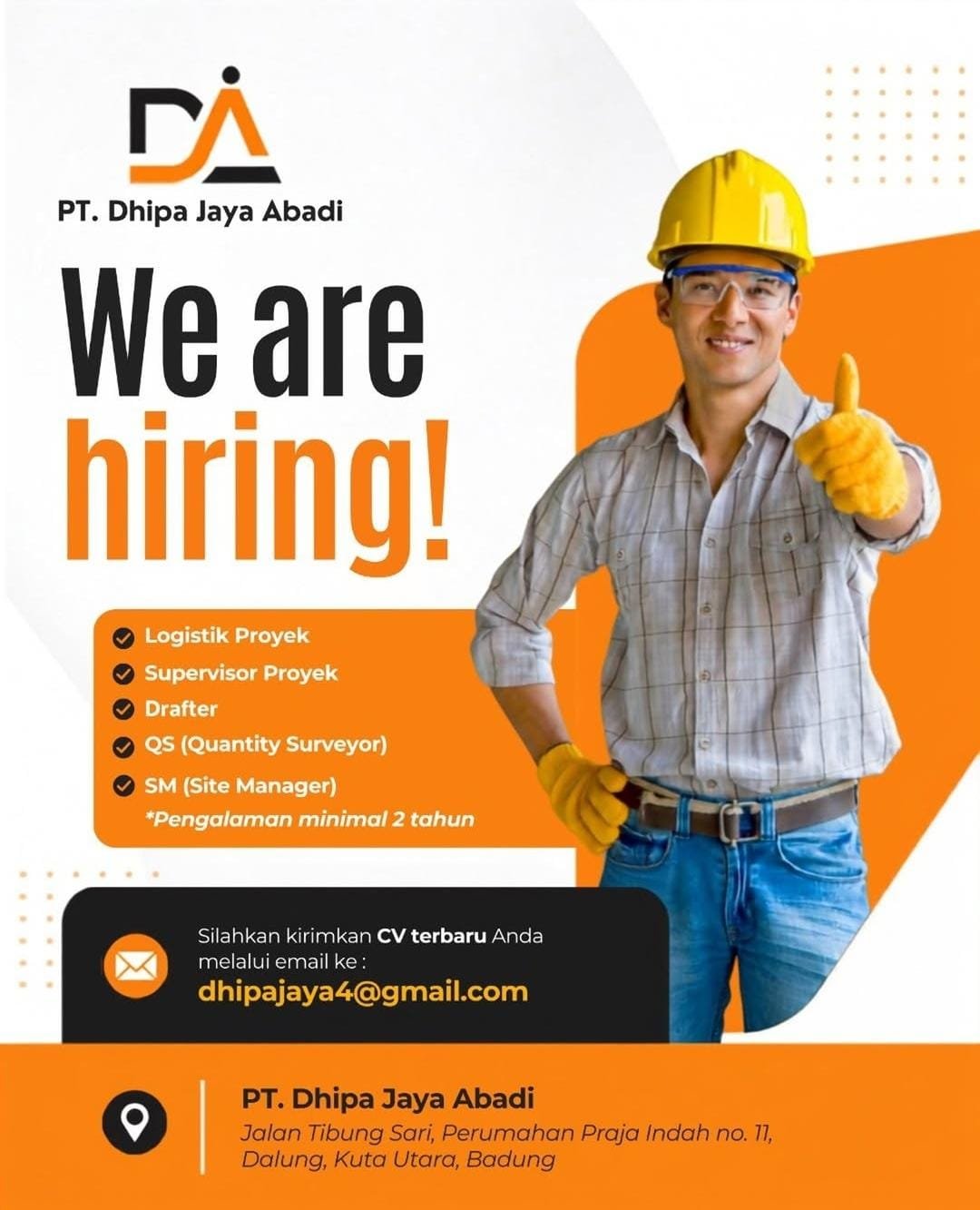 Logistik Proyek - Supervisor Proyek - Drafter - QS (Quantity Surveyor) - SM (Site Manager)