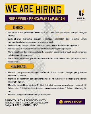 MEP Engineer, Construction Estimator, Supervisi/Pengawas Lapangan