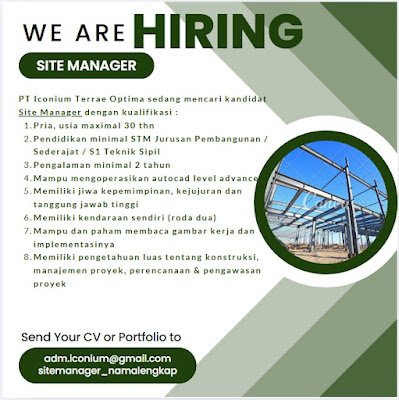 Site Manager, HSE, Admin Project, Purchasing