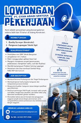 Quality Surveyor (Konstruksi) & Pengawas Lapangan Teknik Sipil